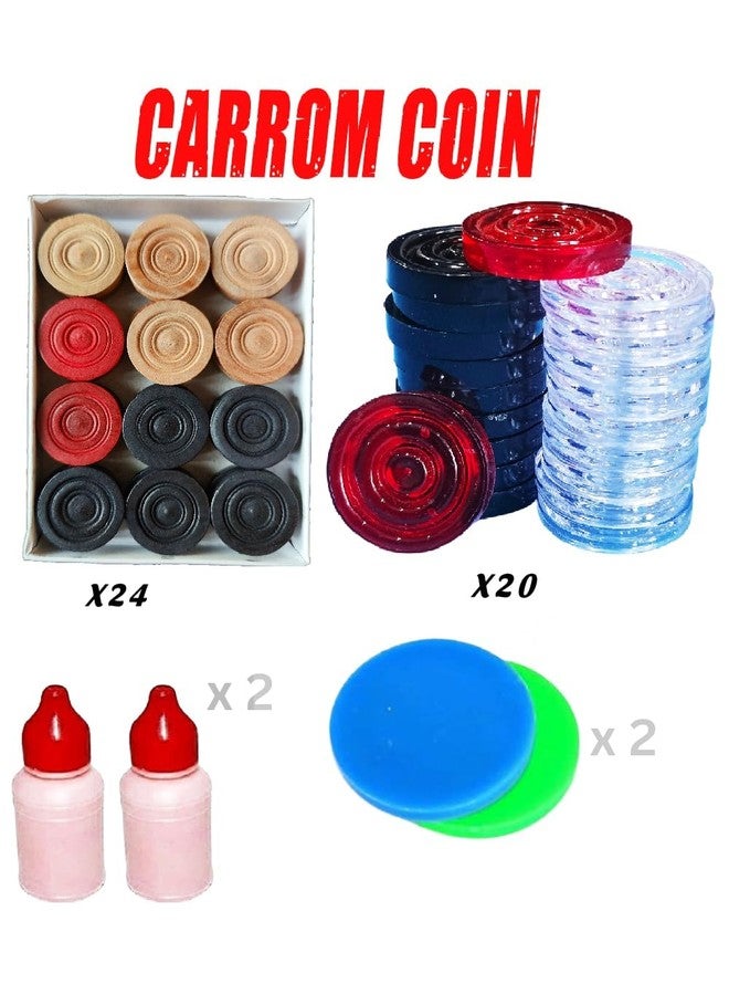 DESCTIDY مجموعة قطع لعبة كاروم من ديسكتيدي، 24 قطعة خشبية، 20 قطعة كريستالية، قطعتان للضرب، ملحقات ألعاب لوحية - Image 2